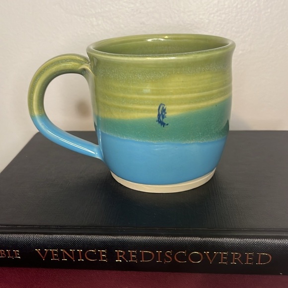 Blue and Green Handmade Art Pottery Coffee Tea Mug Signed by Artist - Picture 3 of 6